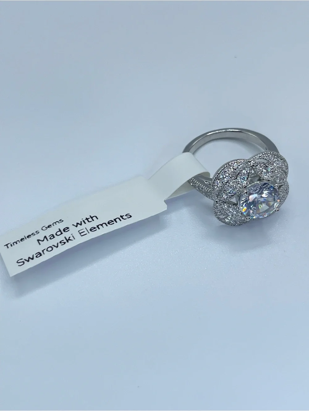 Swarovski Crystal Elements White Crystal Halo Art Deco Statement Ring Sz 5.5